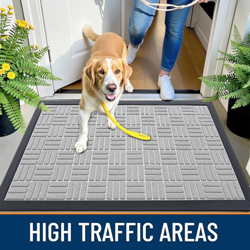 Image of OLANLY Front Door Mat Outside Entrance 35x23, Absorbent, Heavy Duty Sturdy Natural Rubber Doormat Indoor Outdoor, Non-Slip, Stain and Fade Resistant, Low Profile Floor Mat for Entryway, Light Gray
