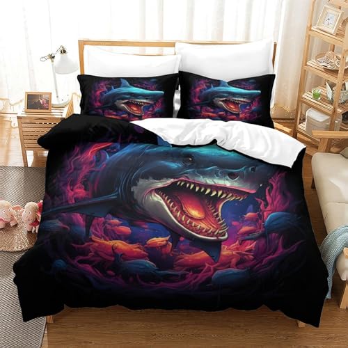 Housse de couette requins imprimée 3D en microfibre douce et zippée INTCHE - 3