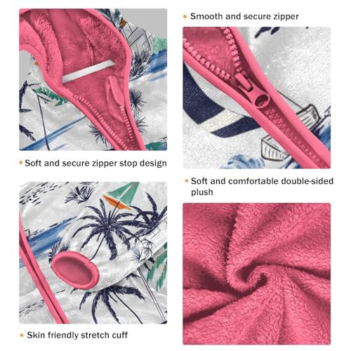 OTVEE Summer Palm Trees Boat Kids Hoodie Jacket Fall Spring Full Zip Warm Outwear Coat3