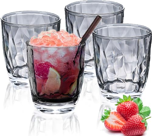 Plastic Tumblers, 300ml Unbreakable Glasses Acrylic Drinking Glasses, Reusable Water Cups Cocktail Glasses