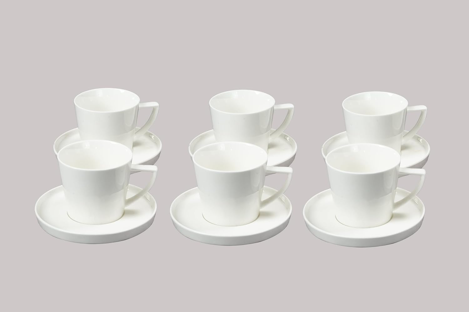 Bone China Cone Shape, Elegance White Cup Coffee 8oz & Saucer, Set of 6 Cup & 6 Saucer