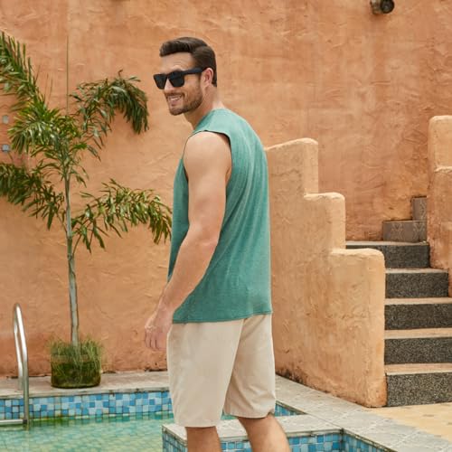 mens summer beach tank top hawaiian palm tree print sleeveless muscle basic tee vacation tops