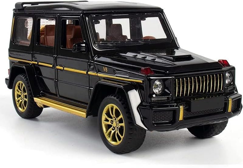 PINQUE Kids New Car 1:24 Barbus Diecast Alloy Metal Pull Back Car with Openable Doors Music Sound and Light Vehicle Toy Car for Boys (Black)