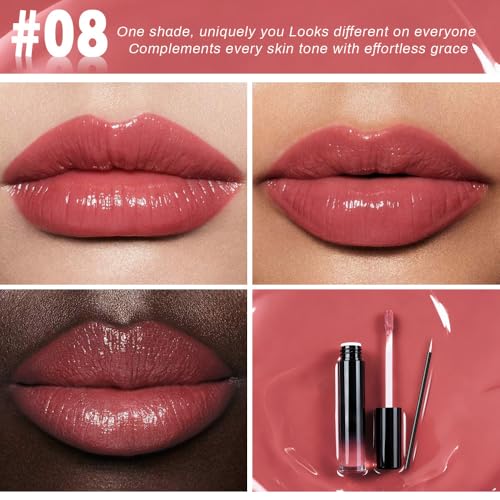Image of evpct Dirty Pink Shiny Longwear No-Budge Liquid Lip Color Lipstick Makeup, Highly Pigmented Color Instant Shine, Waterproof Long Lasting Lipstick for Women, Lip Stain Gloss with Lip Liner Brush, 08#