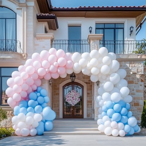 Image of 300 Pack White Pink and Blue Balloons 100 of each of the 3 colors 12 inch White Light Pink Light Blue Latex Party Balloon Bulk for Various Party Events Decorations