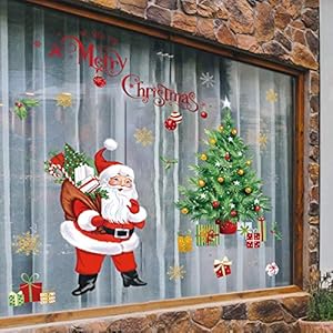 decalmile Stickers Muraux Noël pour Fenêtre Autocollant Mural Père Noël Arbre de Noël Décoration de Noël Porte Fenêtre Vitrine Vitre 513U2YCzrmL. SS300