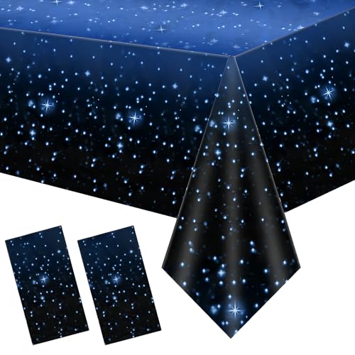 2個スペーステーブルクロス スペーススターテーマ パーティー用品 長方形 テーブルカバー 星月夜テーブルクロス 防水 プラスチック ギャラクシーテーブルカバー 誕生日ウェディングパーティーデコレーション用 テーブルカバー テーブルマット パーティーグッズ 飾り付け 結婚式 記念日 お祝い イベント 装飾 137 x 274cm