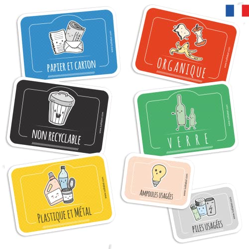 7 Étiquettes de Tri sélectif pour Poubelles - France