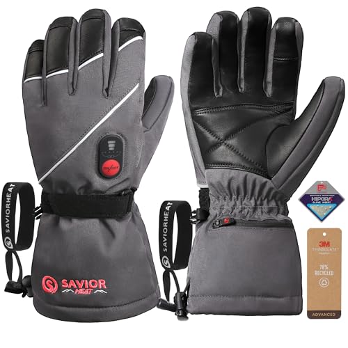 Image of SAVIOR HEAT Heated Gloves for Men Women, Rechargeable Electric Heated Leather Skiing and Snowboarding Gloves