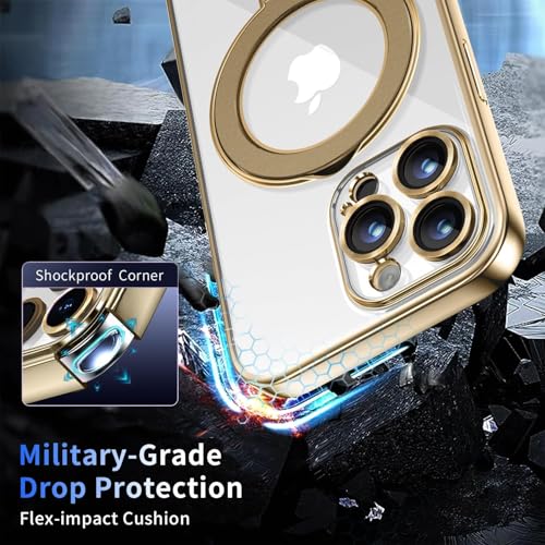 Image of Magnetic for iPhone 15 Pro Case with Invisible Stand[Compatible with MagSafe][Full Camera Lens Protector][Military Drop Protection] Shockproof Not Yellowing Clear Soft Slim for Women Men