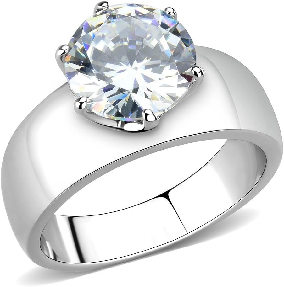 LanyjewelryWide Band Big Solitaire 3.5 Carat CZ Womens Stainless Steel Wedding Ring