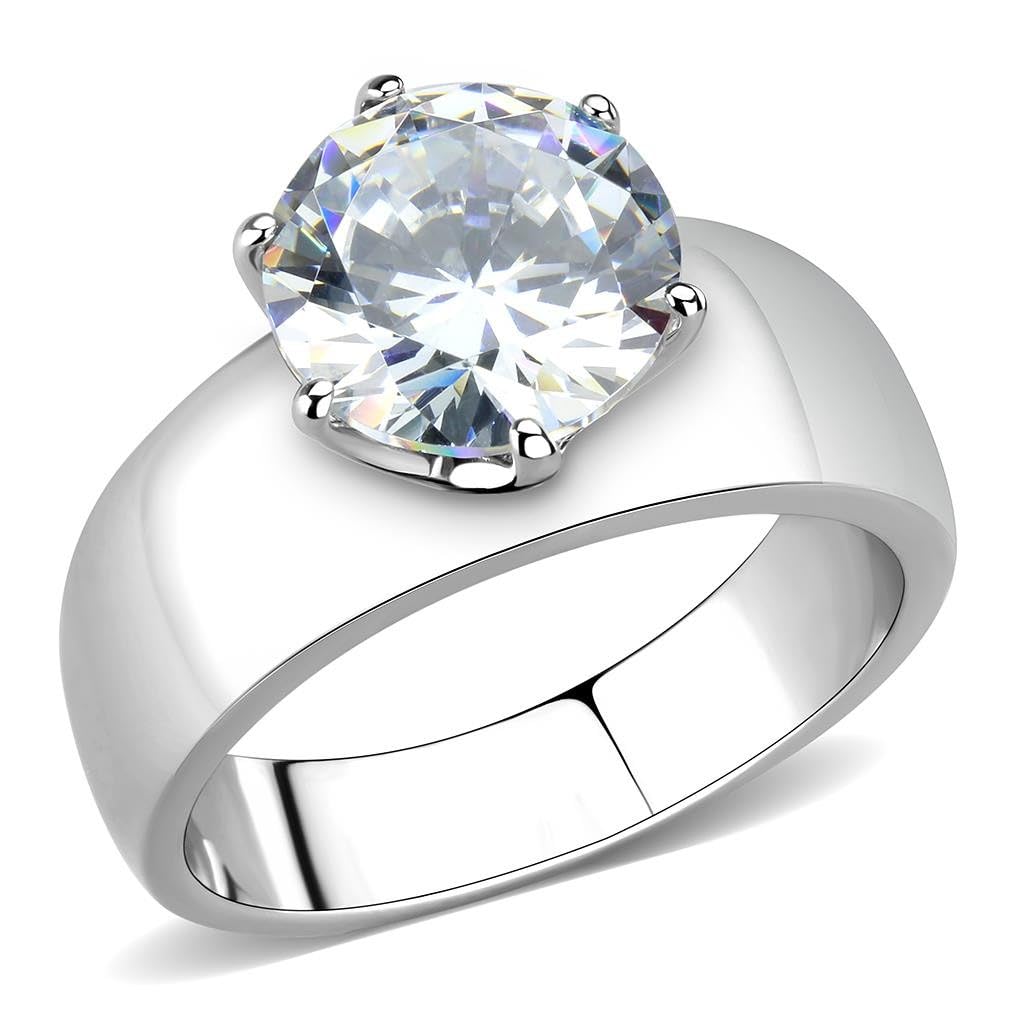 LanyjewelryWide Band Big Solitaire 3.5 Carat CZ Womens Stainless Steel Wedding Ring