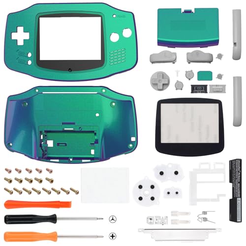 Image of IPS Ready Upgraded eXtremeRate Chameleon Green Purple Replacement Shell Full Housing Cover & Black Screen Lens for Gameboy Advance - Compatible with Both IPS & Standard LCD - No Console & IPS Screen