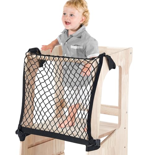 Toddlers Tower Safety Net Guard for Toddlers Tower Safety Net for Kitchen Learning Step Tool, Black(17.72 x 17.72 Inch)