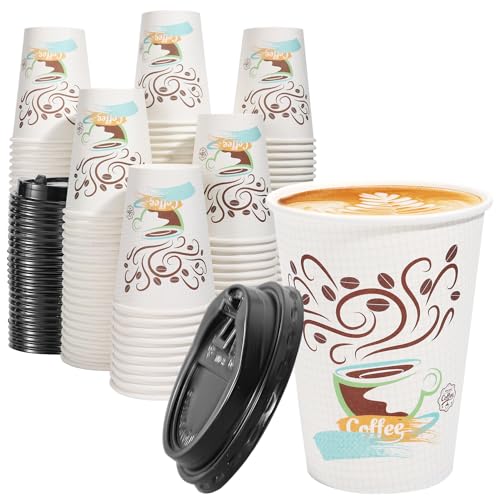 Lamosi 60 Pack - 12 oz Disposable Coffee Cups with Lids, To Go Coffee Cups with Lids, Hot/Cold Paper Cups for Tea, Chocolate, 12 Ounce
