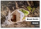 chapelle vieux montreal Aimant puissant à l'arrière Aimant de réfrigérateur Chapelle de Panagia Sarantaskaliotissa à l\'entrée de la grotte de Pythagore, Mont Kerkis, île de Samos, Nord de la mer Égée Design 1