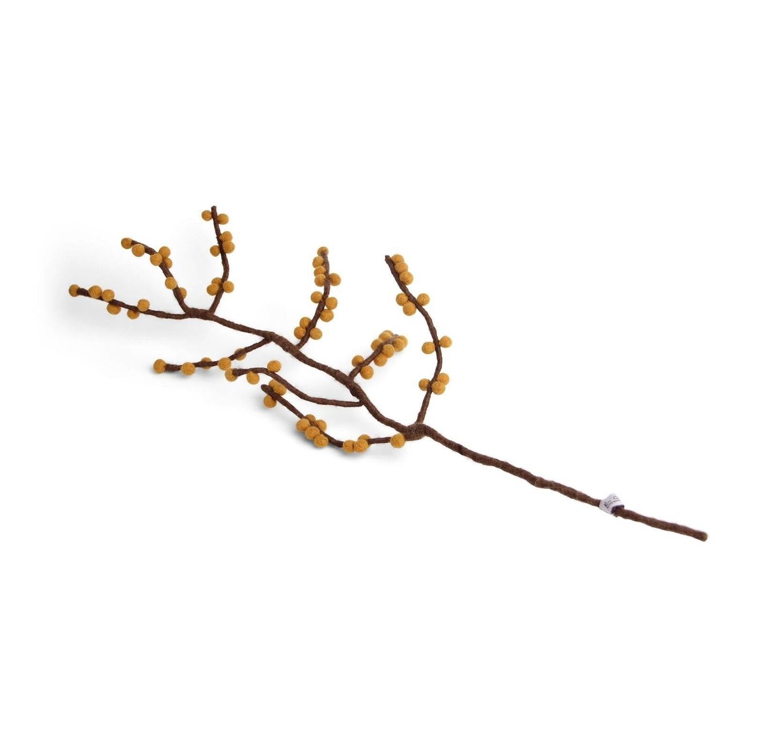 Gry & SIF Felt Berry Branch, Flexible Stem Decorative Branch for Vases, Mandrel, Rowan, Fair Trade, 1 Branch with Yellow Berries, 60 cm