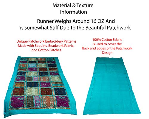 Tribe Azure Fair Trade Blue Table Runner Cotton 18" X 58" Hand Embroidered Boho Bohemian Colorful Patchwork Indian Decoration Reception Party Wedding Decor Tapestry (Blue) #TOP3