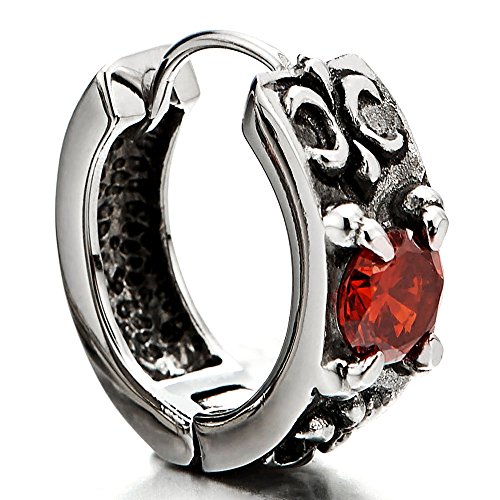 Pair of Vintage Huggie Hinged Hoop Earrings Stainless Steel with Cz Unisex Men Women3