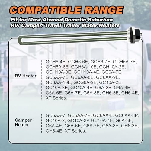 Image of 92249 91160 92097 520900 RV Water Heater Element Replacement for Atwood Suburban GCH6-4E GCH6-6E GCH6-7E GC6A-7E, SW4 /6 /10 /12 /16 Series Electric Water Heaters, 1400W /1440W, 110V /120V