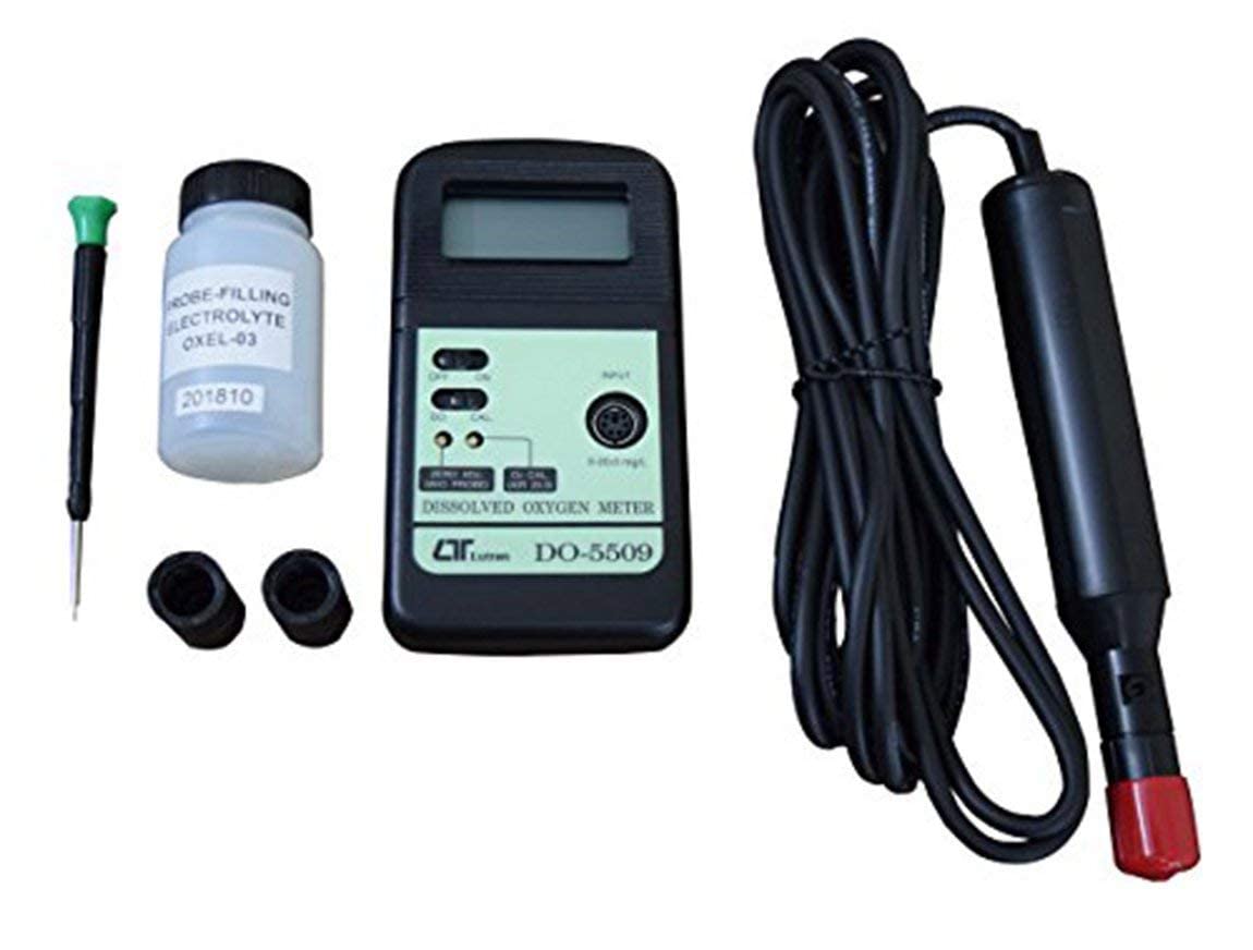 Misuratore di ossigeno disciolto (intervallo: da 0 a 20,0 mg/l) per acquari, vivai ittici, agricoltura, ricerca medica insieme al certificato di calibrazione di fabbrica Modello: Lutron DO-5509