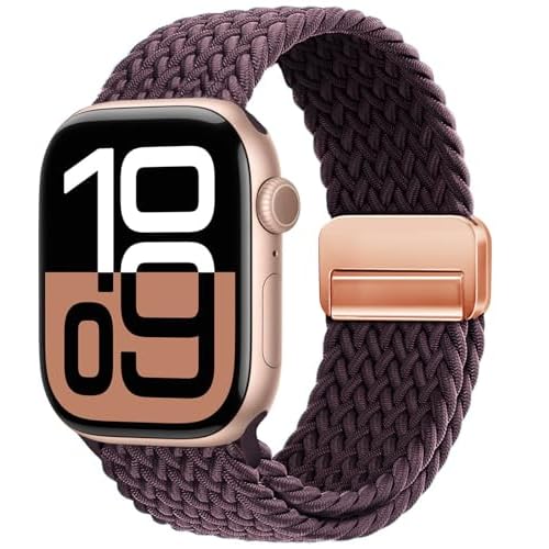 Magnetic Braided Loop Band Compatible with Apple Watch Series 11 10 42mm 46mm 9 8 7 6 5 4 40mm 41mm 44mm 45mm 49mm for Women Men, Stretchy Nylon Elastic Sport Strap for iWatch SE/Ultra 1/2/3
