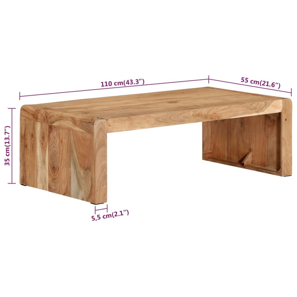 Mesa de centro de madera maciza de acacia, 110 x 55 x 35 cm, mesa auxiliar con estante y cajón, estilo rústico, para sofá, salón, oficina, rústica y funcional