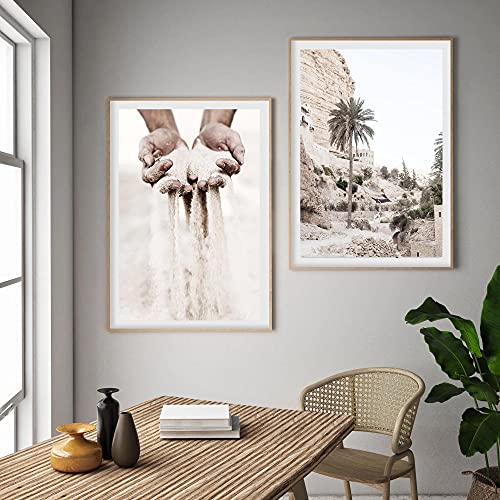 Affiche feuille de palmier beige pour un salon bohème chic
