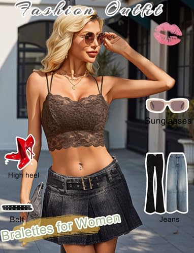 Image of Avidlove Bralettes for Women Lace Camisole V Neck Double-Layered Adjustable Strap Tank Cami Crop Top