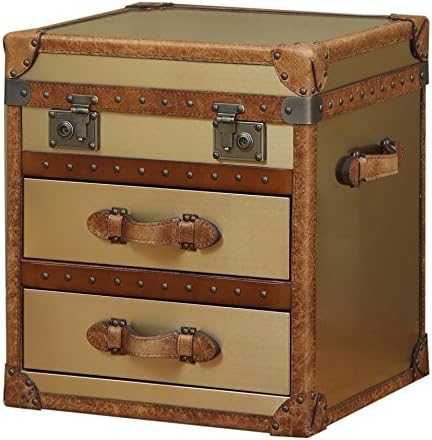 Hibernia Collection Two Drawer Flip Top End Table, Silver/Calvados Trim