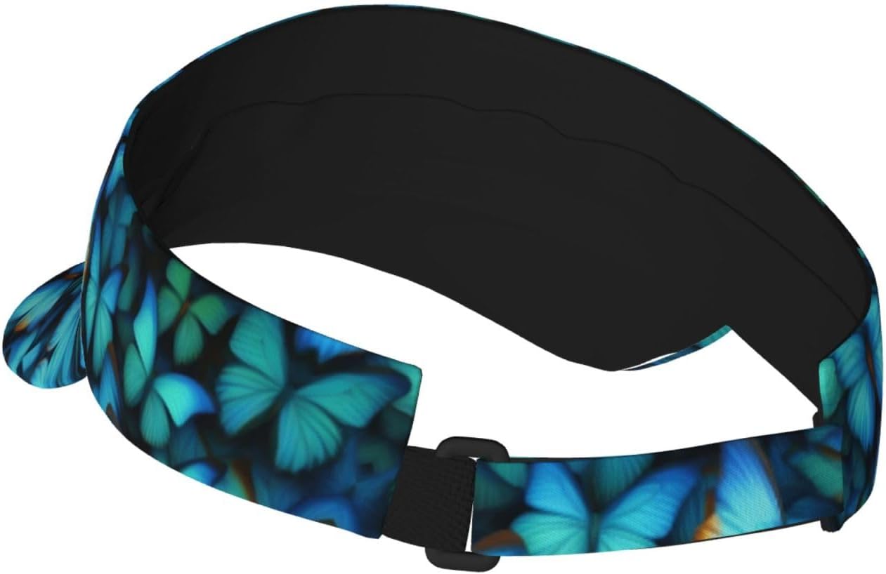 Many Blue Butterfly Print Sun Visor Hats for Women Men Adjustable Sports Golf Running Sun Caps
