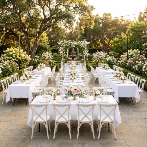 Image of sancua 6 Pack White Tablecloth 60 x 84 Inch, Rectangle Table Cloth for 4ft Tables - Stain and Wrinkle Resistant Washable Polyester Table Cover for Dining Wedding Banquet Party Buffet Restaurant