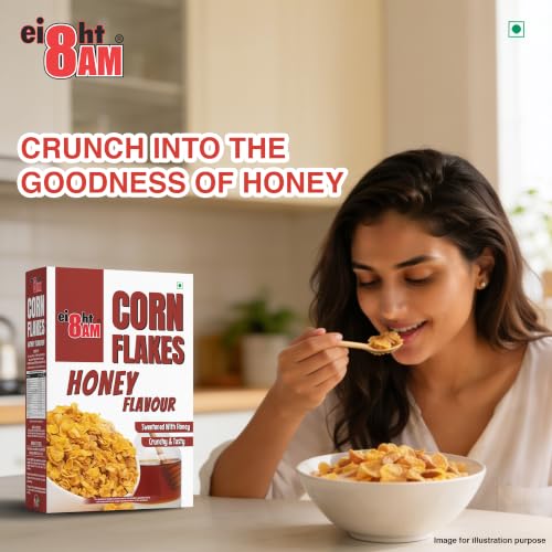 Image of 8AM Corn Flakes Honey 300 Gram (Pack Of 3), Golden Corns & Honey, No Cholesterol, Trans Fat, Artificial Additives, Iron & Calcium, Crunchy & Nutritious Whole Grain Breakfast Cereal