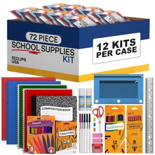 Bulk School Supplies Kits for Kids, 12 Pack of 72 Piece Back to S...
