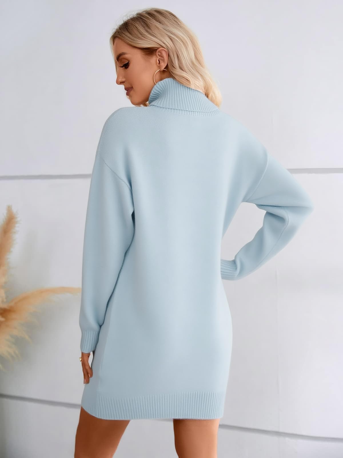 SENFURE Maglione da donna a collo alto oversize a maniche lunghe in maglia pullover autunnale abiti corti