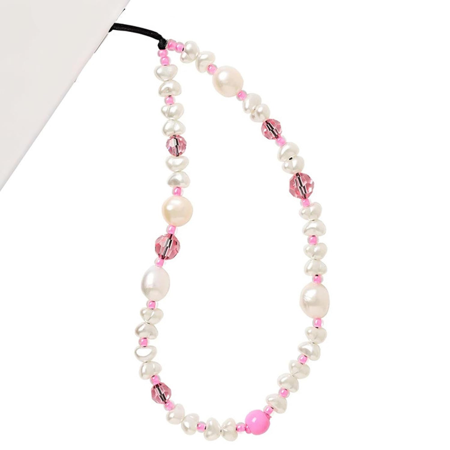 WCCH Beaded Phone Charm Y2K Kawaii Handmade Acrylic Phone Lanyard Wrist Strap for Camera Bag Airpods Keychain Charm Gold and White Pearls — view 23