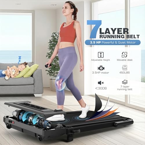 Image of FUNMILY Upgrade Walking Pad Folding Treadmill with 12% /15% Incline & Handle Bar, 3.5HP Foldable Under Desk Compact Treadmills for Home /Office /Gym, 400+lb Capacity, Shock Absorption