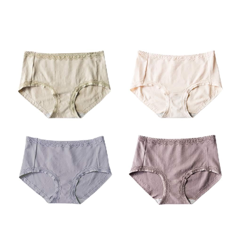Bikinis Taillenslips 4er Pack Damen Lace Maxi Slips 100% Baumwolle Full Comfort Fit Unterwäsche Damen Hohe Taille Full Briefs Cotton Plain Damen Slips Schlüpfer, 6 Farben