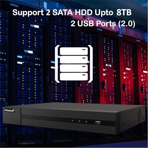 Image of PRAMA PT-NR2A08-Q2 8 Channel 8MP Network Video Recorder with H.265+ Compression, 2 SATA Interface Supporting HDD up to 8TB Per Drive, 4K HDMI & VGA Dual Output, Gigabit Network.