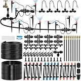 230FT Drip Irrigation System for Garden with 38pcs Adjustable Copper Nozzles & Emitters, Automatic Garden Watering System with 1/2' & 1/4' Tubing for Raised Bed, Yard, Greenhouse, Potted Plants, Lawn