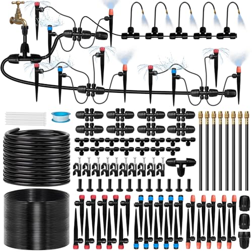 230FT Drip Irrigation System for Garden with 38pcs Adjustable Copper Nozzles & E...