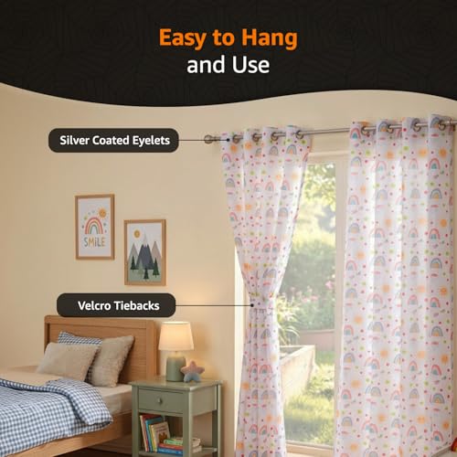 Image of Amazon Basics - Kids Room Darkening Digital Printed Door Curtains, 80-85% Room Darkening | 7 Feet |Set of 2| Digital Print | Kids Curtain |for Living Room and Bedroom | 115cmx 210cm, Design-Rainbow