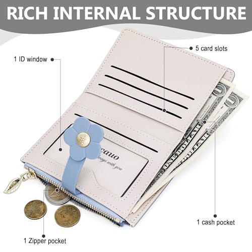 Image of Farcauo Small Floral Womens Wallet Cute Wallets for Women Thin Blue Women's Wallet Kawaii Flower Card Wallets for Women Ladies