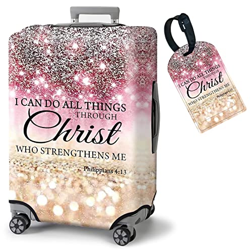 FUYOCWE Luggage Covers for Suitcase TSA Approved,Elastic Washable Suitcase Cover Protector Sleeve Wrap for 29-32 Inches Luggage Travel Accessories- I can do all things through christ