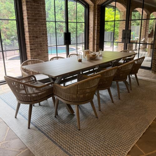Image of PURPLE LEAF 11 Pieces Patio Dining Set with Outdoor Aluminium Dining Table and Woven Rattan Chairs Modern Metal Furniture Cushions Sets for Garden Yard Indoor Decor Kitchen Champagne