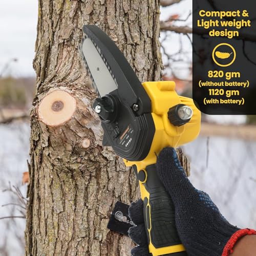 Image of Tomahawk T294A 12V Cordless Chainsaw 4 Inch | 100% Copper Motor | 1 Battery 1.5Ah | 8000 RPM Mini Chain Saw with Battery Indicator & Spare Chains | Heavy Duty & Durable Build