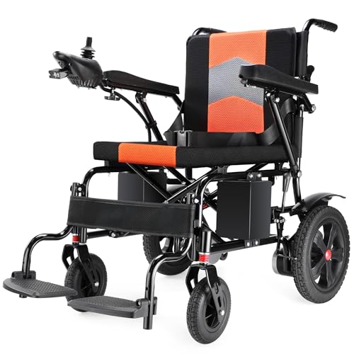 Goldseason 19-Inch Wide Seat Foldable Power Wheelchair for Adults & Seniors 330 lb Capacity Lightweight Electric Wheelchair Motorized All-Terrain Wheelchair for Indoor Outdoor & Travel (Orange)