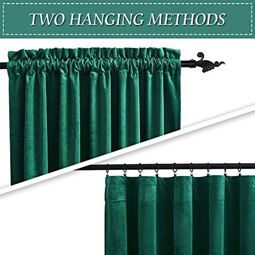 Image of RYB Home Emerald Green Velvet Curtains 84 inches - Room Darkening Curtains Thermal Insulated Soft Privacy Drapes for Bedroom Living Room Home Theatre, Wide 52 x Long 84 inches, 2 Pcs | Thermal Insulated, Privacy, Sunlight UV Heat Blocking, Luxurious Decor, Dining Room Nursery, Rod Pocket, W52 x L84, 2 Panels