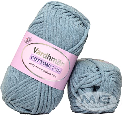 Image of Vardh Man Cotton Plus 16-ply Light Airforce 200 GMS 51% Cotton, 49% Acrylic Ball Hand Knitting Cotton /Art Craft Soft Fingering Crochet Hook Yarn, Needle Knitting Yarn Thread Dyed-IB Art-AFDI