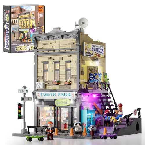 FUNWHOLE Magasin de Skate - Set de Briques de Construction Éclairé LED, Collection Street Fusion City, Kit de Construction Modulaire 1573 Pièces pour...